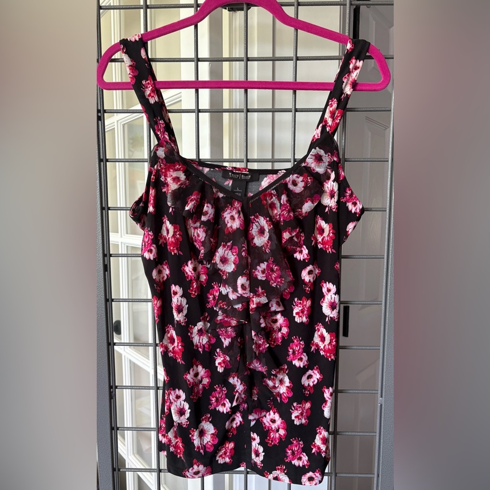 White House Black Market Floral Ruffle Tank Top Size L